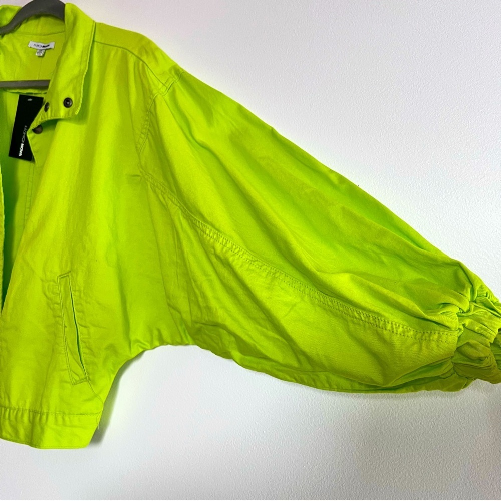 RARE 90s Fashion Nova Lime Green Cropped puff Bomber Jacket Balloon Sleeves XS - Picture 7 of 11